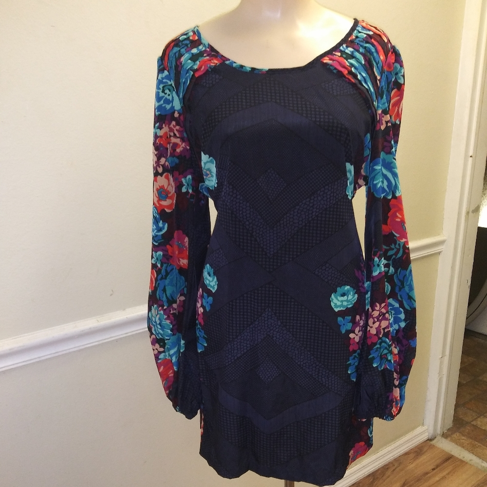 Navy flowered dress long sleeve